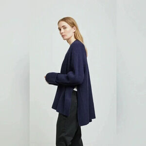 HOPE Stockholm Moon Oversized Boxy Ribbed Slit Sweater in Dark Navy Sz:36/Small